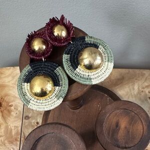 Gold / maroon and Multicolor camo inspired with Woven Earrings